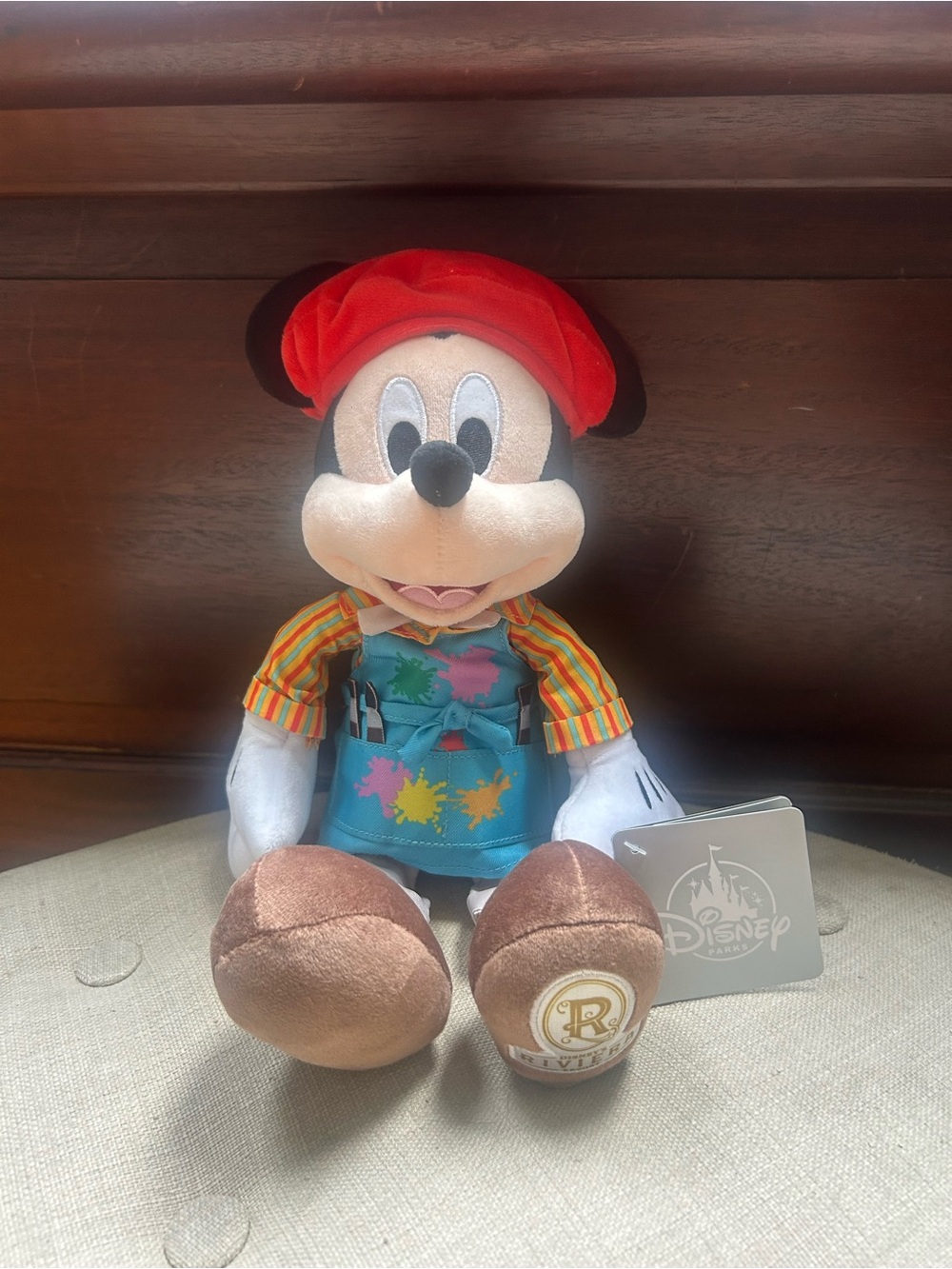 Disney Mickey Mouse Plush in Red Hat with Blue Paint-Splash Outfit